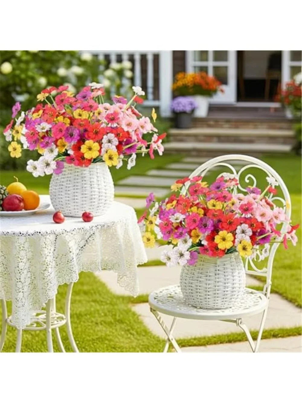 UV Resistant Fake Outdoor Flowers 6 Bundles Faux Plastic Plants No Fade Daisy